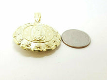 Load image into Gallery viewer, 10k yellow gold hollow two sided Jesus &amp; virgin Guadalupe pendant 1.54" 11.2g
