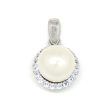 Load image into Gallery viewer, 14k white gold round 8mm fresh water pearl Pendant charm with zirconia gift 1.8g
