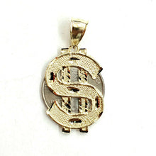 Load image into Gallery viewer, New 10k yellow gold dollar sign diamond cut unisex lucky pendant charm gift 3.2g
