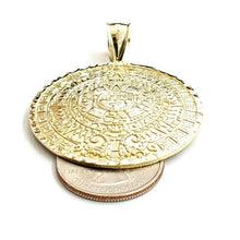 Load image into Gallery viewer, 10k yellow Gold solid Aztec Mayan sun calendar Azteca pendant gift 1.65" 12.8g

