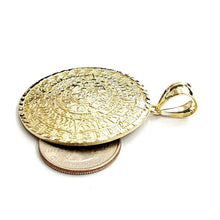 Load image into Gallery viewer, 10k yellow Gold solid Aztec Mayan sun calendar Azteca pendant gift 1.65" 12.8g
