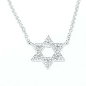 14k white Gold 0.11Ct Diamond star of David necklace gift 18" adjustable chain