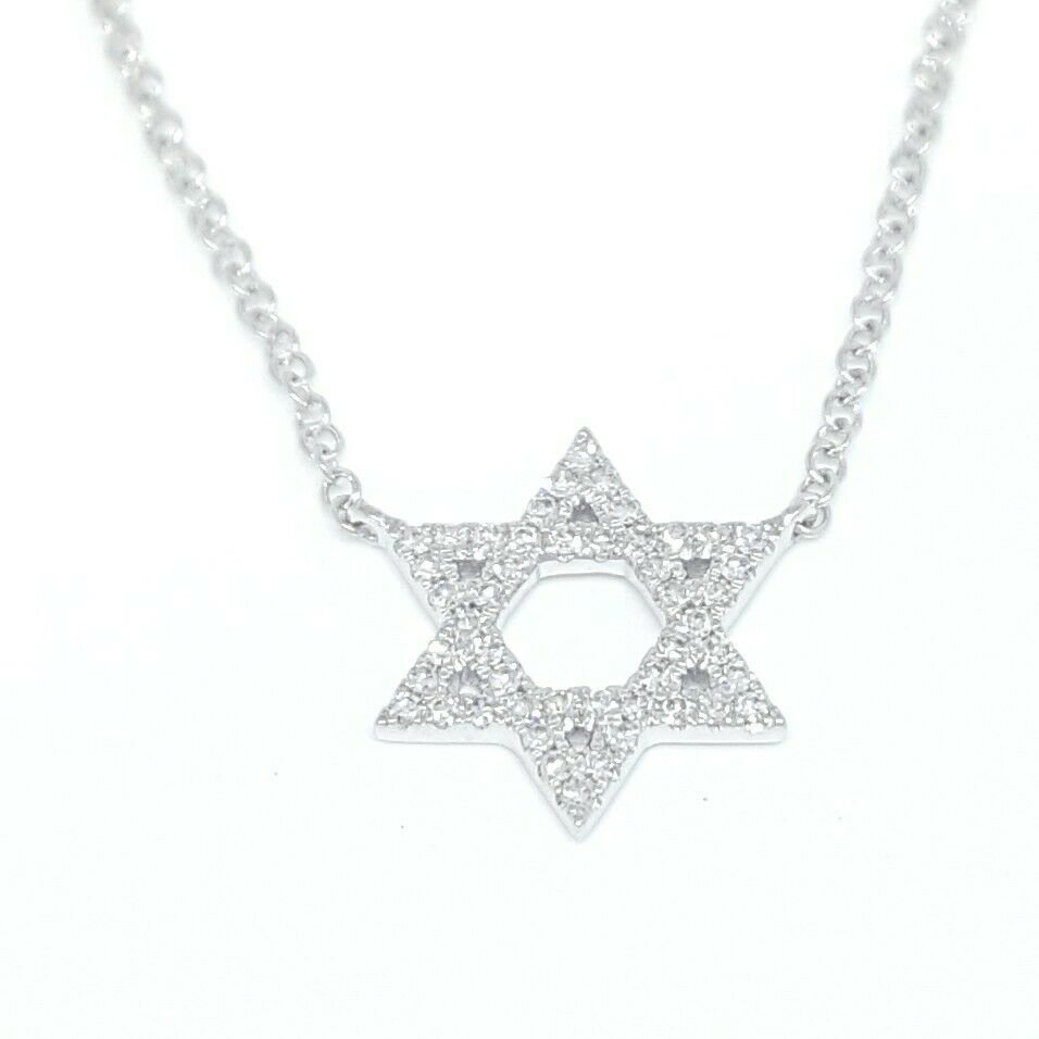 14k white Gold 0.11Ct Diamond star of David necklace gift 18