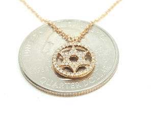 14k Rose Gold 0.12Ct Round Diamond star of David necklace 18" adjustable chain