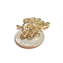 Load image into Gallery viewer, 14k yellow gold peacock pavo real bird filigree pendant charm fine jewelry 3.8g
