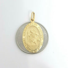 Load image into Gallery viewer, 14k solid yellow gold oval saint Christopher pendant charm fine religious 2.9g
