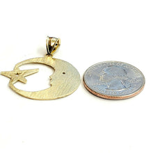 Load image into Gallery viewer, 10k yellow gold moon and star pendant charm diamond cut astronomy jewelry 2.6g
