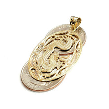 Load image into Gallery viewer, 14k yellow Gold oval dragon Pendant charm solid gift fine jewelry unisex 4.5g

