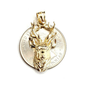 14k yellow Gold deer buck male head Hunting Pendant charm gift jewelry 4.2g