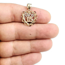 Load image into Gallery viewer, New 14k tri color Gold heart 15 años 15 years Pendant charm fine jewelry 1.3g
