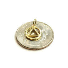 Load image into Gallery viewer, 14k yellow Gold Tiny Alcoholics Anonymous circle triangle AA Symbol Pendant 0.7g
