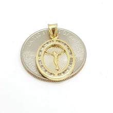 Load image into Gallery viewer, 14k solid yellow gold oval jesus pendant charm cubic zirconia fine jewelry 1.2g
