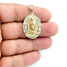 Load image into Gallery viewer, 14k yellow gold oval virgin Mary Guadalupe religious pendant diamond cut 3.8g
