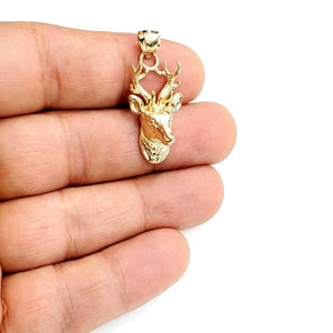 14k yellow Gold deer buck male head Hunting Pendant charm gift jewelry 4.2g