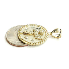 Load image into Gallery viewer, 10k yellow gold round angel pendant charm diamond cut gift jewelry 0.97" 4.1g
