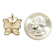 Load image into Gallery viewer, New 14k yellow Gold butterfly Pendant charm filigree gift fine jewelry 1.1g
