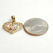 Load image into Gallery viewer, 14k 3 color solid Gold heart rose flower Pendant charm fine love jewelry 1.4g
