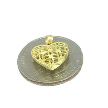 Load image into Gallery viewer, New 10k yellow Gold 3D filigree Heart necklace pendant fine gift jewelry 1.2g
