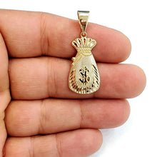Load image into Gallery viewer, 14k yellow gold dollar sign money bag lucky pendant charm gift fine jewelry 2.8g
