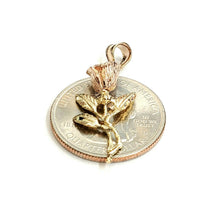 Load image into Gallery viewer, 14k 2 color solid Gold rose flower Pendant charm fine women gift jewelry 2.3g
