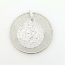Load image into Gallery viewer, 14k solid white gold round saint Christopher pendant charm religious 0.60" 2g
