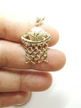 Load image into Gallery viewer, 10k yellow gold basketball net hoop pendant charm sport fine gift jewelry 2.7g
