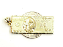 Load image into Gallery viewer, New 14k yellow gold 100 dollar bill money lucky pendant charm fine jewelry 4.5g
