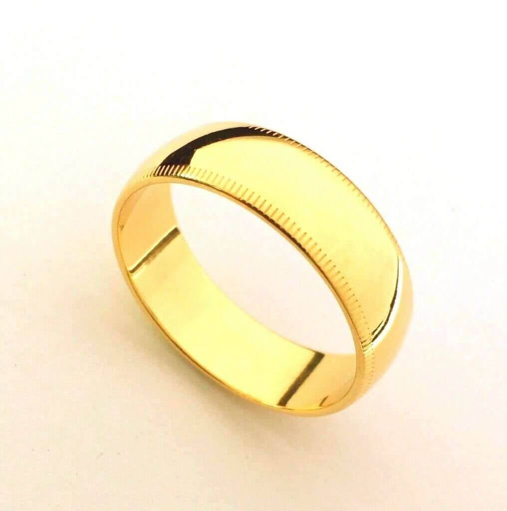 Men's Womens Solid 14K Yellow Gold Milgrain Wedding Ring Band jewelry 7MM Size 6