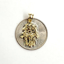 Load image into Gallery viewer, New 10k yellow gold khamsa hamsa hand lucky Jewish filigree pendant jewelry 1.1g
