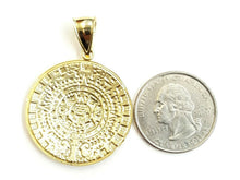 Load image into Gallery viewer, 10k yellow Gold solid Aztec Mayan sun calendar Azteca pendant gift 1.22" 6.6g
