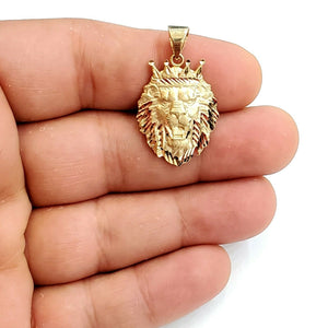 14k yellow Gold lion head face crown Leo zodiac Pendant charm fine jewelry 4g
