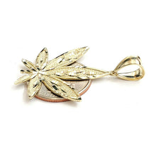 Load image into Gallery viewer, New 10k yellow gold marijuana leaf weed pendant diamond cut medical jewelry 3.7g
