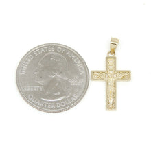 Load image into Gallery viewer, 14k yellow gold cross Jesus pendant charm with heart religious fine jewelry 1.1g
