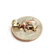Load image into Gallery viewer, 14k tri color gold frog pendant charm red cubic zirconia gift fine jewelry 2.3g
