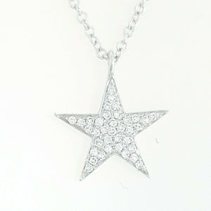 14k white Gold 0.09Ct Diamond star necklace gift for her 18" adjustable chain