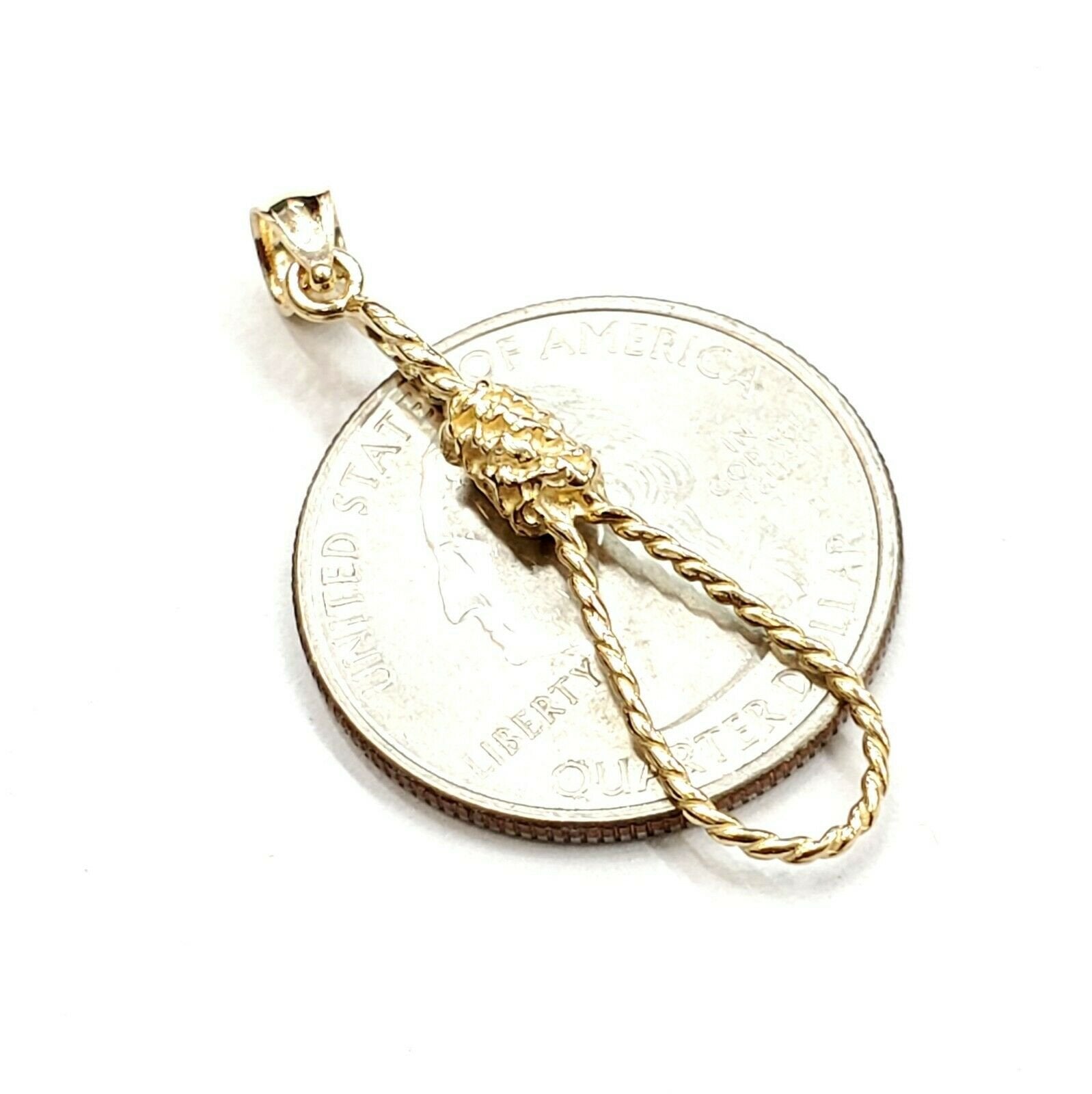 14K Yellow Gold 3-D Large Fish Hook with Rope Charm