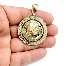 Load image into Gallery viewer, 10k yellow gold round globe planet earth world map pendant 2 sides 3D gift 11.5g
