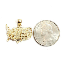 Load image into Gallery viewer, 14k yellow gold United States USA outline map pendant charm fine jewelry 2.2g

