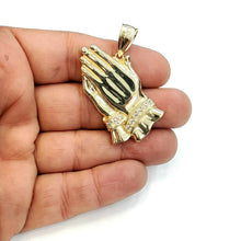 Load image into Gallery viewer, 10k yellow gold praying hands pendant cubic zirconia religious jewelry 9.6g
