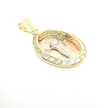 Load image into Gallery viewer, 14k solid tri color gold oval jesus pendant charm cubic zirconia fine gift 1.1g
