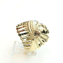 Load image into Gallery viewer, 10k yellow gold native american Indian chief head men&#39;s Ring diamond cut Size 10
