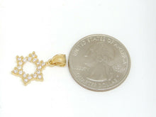 Load image into Gallery viewer, 14k yellow gold star of David Israel pendant cubic zirconia fine jewelry 1.2g
