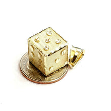 Load image into Gallery viewer, 10k yellow Gold 3D dice Pendant charm diamond cut gamble Vegas fine jewelry 6.8g
