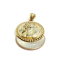 Load image into Gallery viewer, 10k yellow gold round Jesus face head pendant charm religious jewelry 0.97" 4.3g
