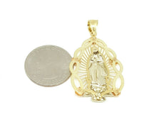Load image into Gallery viewer, 14k 3 color gold virgin Mary Guadalupe pendant charm gift religious jewelry 7.1g

