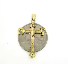 Load image into Gallery viewer, New 14k gold multi color cross good luck pendant religious gift jewelry 2.8g
