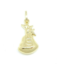 Load image into Gallery viewer, 14k yellow gold 3D hollow dollar sign money bag lucky pendant charm gift 1.4g
