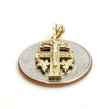 Load image into Gallery viewer, New 10k Yellow gold Caravaca double cross with angel crucifix Jesus pendant 1.6g
