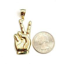Load image into Gallery viewer, New 10k yellow gold victory sign peace hand gesture pendant unisex polished 3.3g
