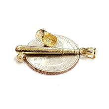 Load image into Gallery viewer, 14k yellow Gold baseball bat hat Pendant charm sport game fine jewelry gift 3.8g
